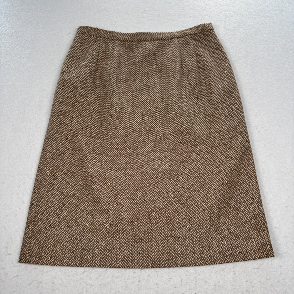 Talbots Herringbone Tweed Wool Lined Pencil Knee Length Skirt Women's 8